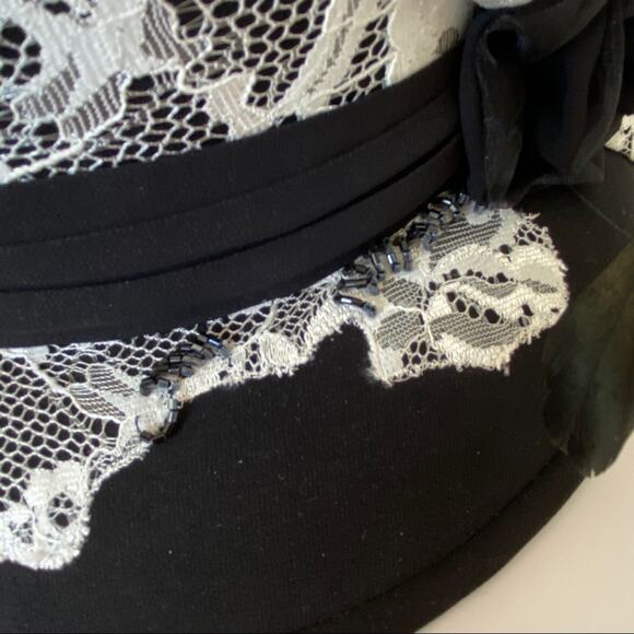 Ben Marc Church Black Derby Hat Feather Lace - Picture 4 of 10